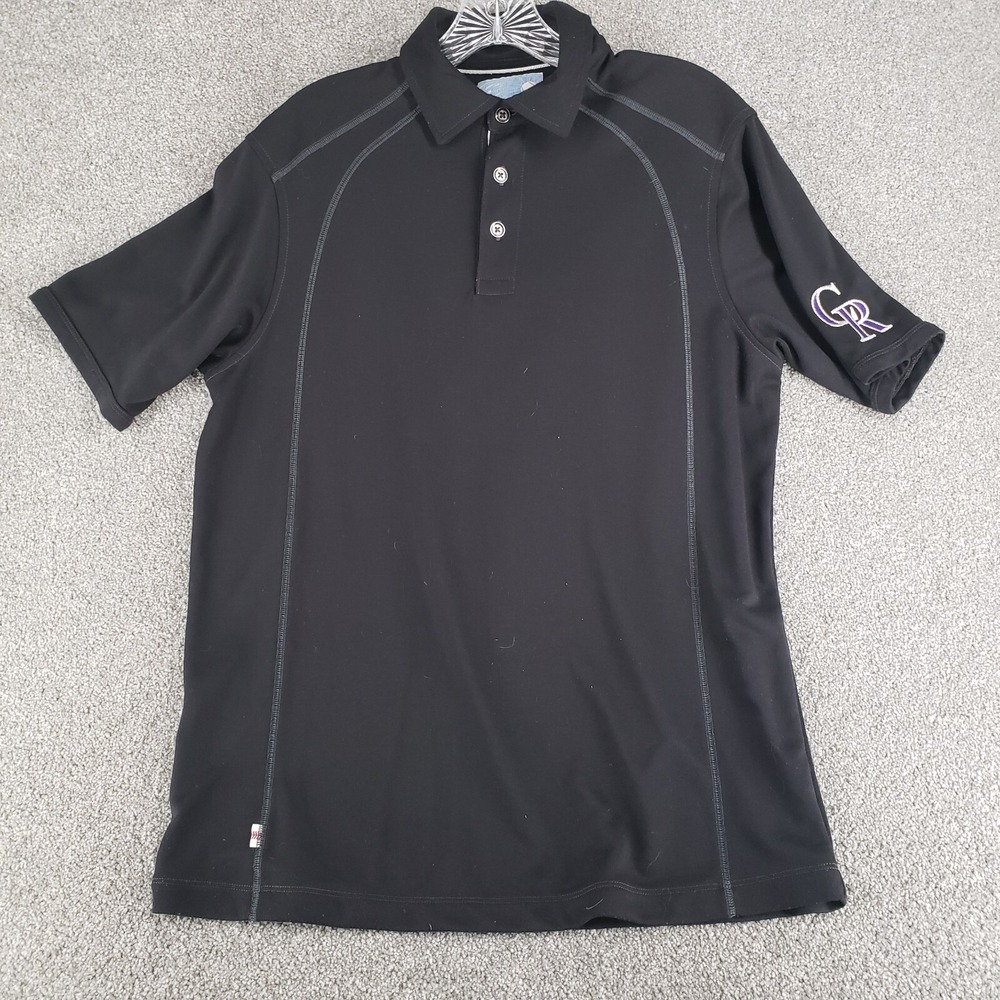 Tommy Bahama Baseball Polo Mens S Black Colorado Rockies MLB Short Sleeve Shirt